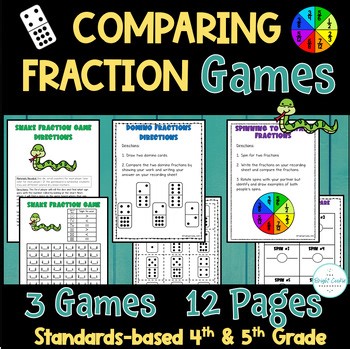 Fractions Activities- Comparing Fractions Game, Domino Fractions, 4th Grade