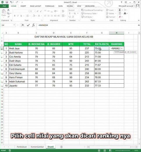 Cara Mudah Mencari Nilai Total, Rata-rata dan Ranking #msofficetips #exceltips