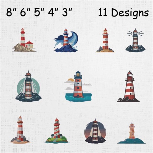 Lighthouse Embroidery Designs Set - Nautical Machine Embroidery Files - Coastal Beach Embroidery - Ocean Marine Designs Pattern Bundle - Etsy