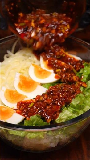 ASMR SPICY & TANGY! 🌶️ Chinese Potato & Egg Salad (Low-Cal Hack) #asmr#shorts