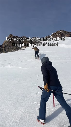 Wilderness Education on Instagram: "Ever wonder when it’s time to pull out the spikes for your ski boots instead of just muscling through slick terrain? Those spikes, often called boot crampons or traction cleats, are designed to give you grip on firm snow, ice, and refrozen surfaces where rubber soles alone just don’t cut it. In the backcountry, this comes up more often than people expect. Think wind scoured ridges, shaded aspects that never soften, early morning approaches, or steep bootpacks 