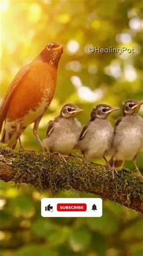 Golden Hour Robin Family: Mother’s Feather Ripple & Fledglings’ First Flight 🌞🕊️ #BirdLove