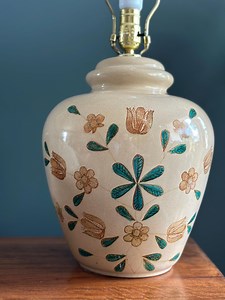 Vintage Hand-painted Ceramic Table Lamp With Floral Design, Cozy Cottagecore Lighting - Etsy