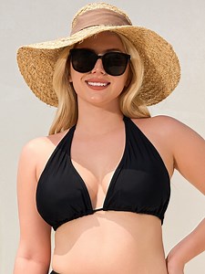 Ocean Blue Women's Plus Size Push Up Triangle Bikini Top Cheeky Halter bikini Swimsuit Sexy Black Bathing Buit Top Size L