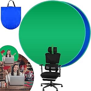 Collapsible Blue Green Screen Backdrop (56") Double Sided Webcam Portable Background for Green Screen Chair with Storage Bag 2 in 1 Pop up Backdrop for Live Streaming Video Meeting