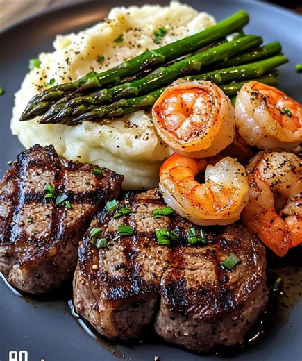 21K views · 196 reactions | Garlic Butter Steak & Shrimp Plate 數 Bold, juicy, and the ultimate dinner power combo!  Ingredients: For the Steak: 2 filet mignon or sirloin steaks (about 6 oz each) Salt & black pepper 1 tbsp olive oil | Tasty Home Recipes | Facebook