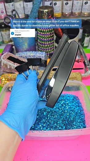 Let's glitter a stapler and binder clips while I talk about how to clean loose glitter from office supplies. ✨️殺 #glitter #stapler #tutorial #glitterstapler #teachergift #handmade #crafting #fyp | Maegen's Glitz and Glam | Facebook