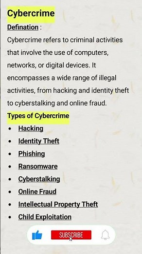 Brief Explanation of cyber crime and its Types #cybercrime #types