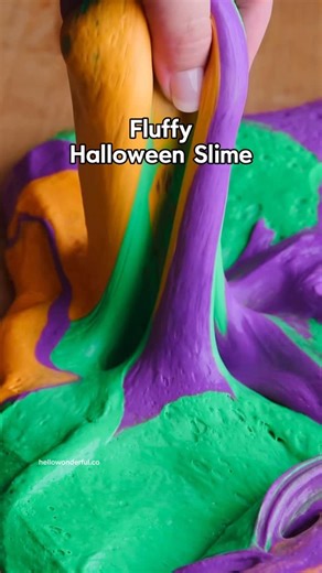 Agnes Hsu - Hello Wonderful on Instagram: "Bring a little spooky science this season and make Fluffy Halloween Slime! 💜💚🧡 Type “slime” for the recipe You can also get the full recipe here: https://www.hellowonderful.co/post/halloween-fluffy-slime/ #halloweencrafts #slime"
