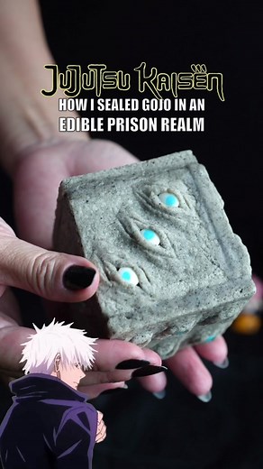 I made an edible PRISON REALM cube with black sesame cookies 🍪 Who’s going to unseal Gojo? Happy Halloween 🖤 Black Sesame Cookie Recipe 2¼ Cups All Purpose Flour (292g) ⅓ Cup Black Sesame Powder (31g) ½ Cup Cold Salted Butter, cubed 1 Cup Sugar (200g) 1 Large Egg 1 Tablespoon Vanilla Extract Glaze: 1 Cup Powdered Sugar 2 Teaspoons Black Sesame Powder 2¼ Teaspoon Water Add Butter & Sugar into a mixing bowl, use a paddle attachment and mix on med for 2 mins. Add the Egg, Vanilla Extract and mix 