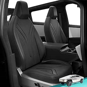Seat Covers for Tesla Cybertruck 2025 2024, PU Leather Full Set with Armrest Cover - Front Rear Seat Covers Full Edge Protection, Black
