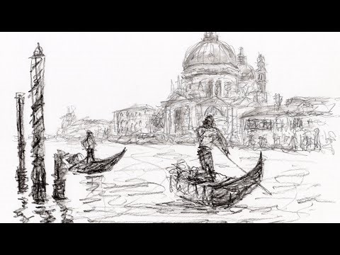 How to Sketch Draw Venice Grand Canal | Graphite and Charcoal