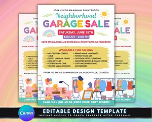 Neighborhood Garage Sale Flyer, DIY Flyer Template Design, Garage Sale Fundraiser, Thrift Flea Market, Premade Community Yard Rummage Event - Etsy