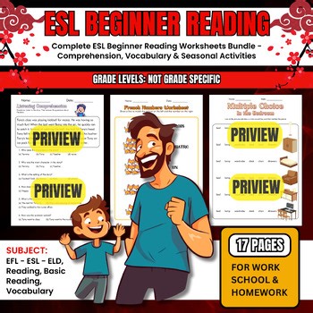 ESL Beginner Reading Worksheets - Comprehension Vocabulary & Seasonal Activities