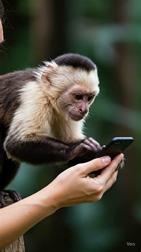 Monkey Holding Smartphone with Human – Captivating Wildlife Meets Technology Moment