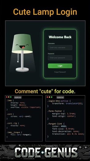 Cute lamp login page animation with HTML, CSS and JAVA Script #coding, #forbiginners, #shorts