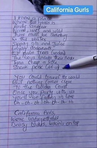 California Gurls By Katy Perry #lyrics #songlyrics #handwriting #music#kattyperry #song#shorts