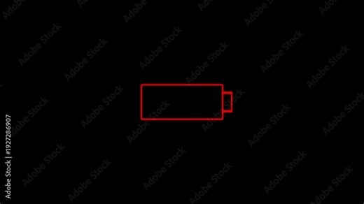 The symbol of the battery that shows the power electric.Red Battery Warning, Battery Gauge Empty, Low Energy Level, Digital Battery Alert.