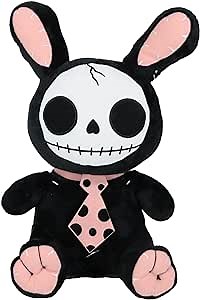 Ebros Gift Furry Bones Skeleton Black Bunny with Pink Polkadot Tie Furrybones Soft Figurine Collectible Rabbit Bun Bun 12" Tall Macabre Skeletons Skulls Halloween Accent
