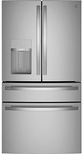 GE Profile PVD28BYNFS 36 Inch 4-Door French Door Smart Refrigerator with 27.9 Cu. Ft. Capacity, Door in Door, Adjustable Temperature Drawer, LED Light Wall, Enhanced Shabbos Mode Capable, WiFi, Filtered Water/Ice Dispenser, and ENERGY STAR® Qualified
