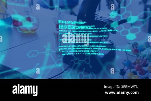 Animation of data processing over laboratory equipment in lab. global science and digital interface concept digitally generated video Stock Video Footage - Alamy