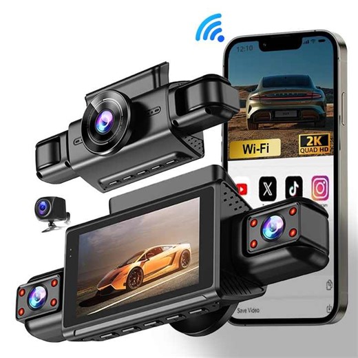 2K 1080P 4-Channel 360 Panorama Car DVR Night Vision WiFi Dash Cam Auto Video Recorder Car 256GB Storage Dash Camera Dual Lens