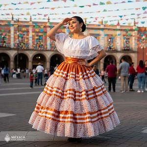Traditional Mexican Two-piece Dress – Copper Satin Skirt With White Lace Blouse - Etsy