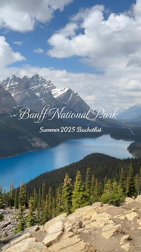 Banff National Park Summer Bucketlist 2025 ⛰️ 📍Peyto Lake Peyto Lake is one of the most iconic and photographed lakes in Banff National Park, Alberta. Its brilliant turquoise colour comes from glacial rock flour that flows into the lake during the summer months. Located along the Icefields Parkway, it’s an easy stop with a short uphill walk to a panoramic viewpoint at Bow Summit—the highest point on the parkway. What makes Peyto Lake extra special? From above, the lake resembles the shape of a 
