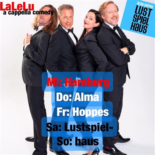 LaLeLu a cappella comedy on Instagram: "Eine Woche Geburtstag! Vom 4.2. bis 8.2. könnt Ihr mit uns den 30. Geburtstag feiern! Alma Hoppes Lustspielhaus, unser Wohnzimmer oder wie unser Mathematik-Hasser Jan sagen würde: „8 minus 4 ergibt doch 4! WIESO SIND DANN VOM 4.2. - 8.2. FÜNF TAGE?! AAAAAH!“ Tickets: www.lalelu.de/tour (Fotos: Jonas Walzberg) #EineWocheGeburtstag #30Jahre #Geburtstagsrausch #FünfTageWahnsinn #MatheIstRelativ 8Minus4IstKeine4 JanRechnetNicht MathematikHasser AAAAAAH AlmaHop