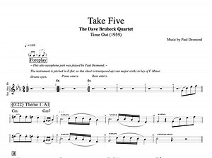 "Take Five" · Dave Brubeck Quartet || Saxophone   Piano   Bass   Guitar || Sheet Music   Chords   Ta — Play Like The Greats .com