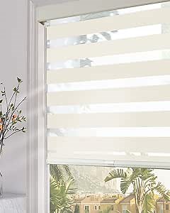 Persilux Blackout Zebra Blinds for Windows (34.5" W x 64" H, Beige) Cordless Zebra Shades for Indoor Windows, Sheer Shades Thermal Insulated Blinds with Upgraded Cassette, Window Shades for Home