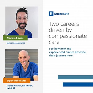205K views · 71 reactions | It’s never too late to start a nursing journey. Both James and Michael had careers in other industries before realizing their calling is to care for others. Hear about their experiences with us and register for our 9/10 hiring event to learn about nursing here https://bit.ly/3XRv75D #YouAtDukeHealth | Duke Regional Hospital | Duke University Hospital | Duke Raleigh | Duke HomeCare & Hospice | Duke Health | Facebook