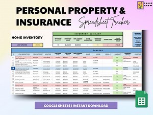 Personal Property Insurance Tracker, Personal Property Spreadsheet Tracker, Insurance Inventory, Home Inventory Tracker, Home Inventory - Etsy