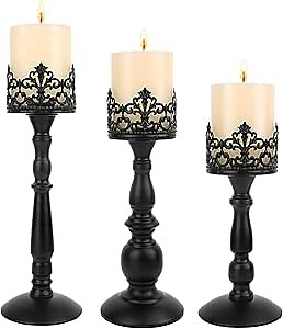 Black Vintage Candle Holder for Table Centerpiece Gothic Candle Stand Set