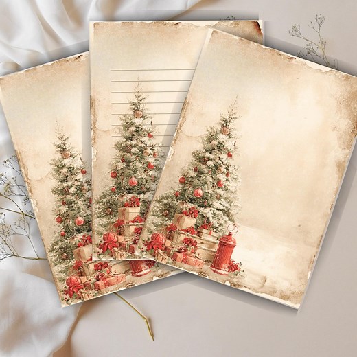 Vintage Christmas Tree Letter Writing Paper Set – Printable Lined & Unlined Holiday Stationery (PDF   PNG) - Etsy
