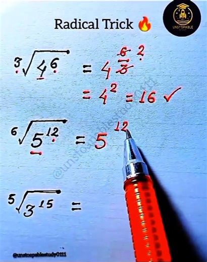 643K views · 8.3K reactions | Radical Expressions Made Easy | Math Tricks for Beginners #Radicals #SquareRoots #CubeRoots #MathConcepts #SimplifyRadicals #MathShortTricks #AlgebraBasics #MathTutorial #MathMadeEasy #StudyTips #unstoapablestudy0111 | Unstoapablestudy0111 | Facebook