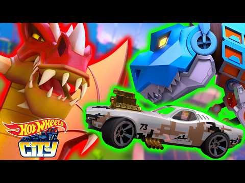 Terrifying Dinosaur and Dragon Attacks in Hot Wheels City!!! 1 HOUR