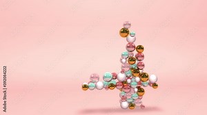 Abstract number digit 4 four with beads pearls balls on pink background animation 3d