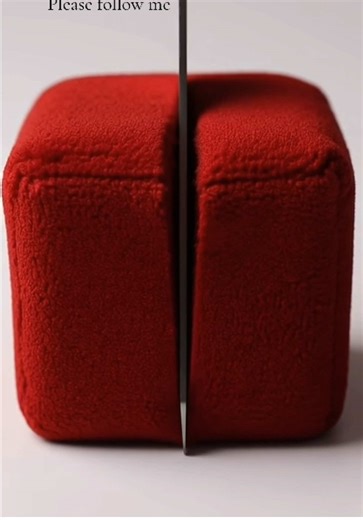 Watch a knife 🔪 slice through a velvet cube in this satisfying close-up 🟥. The smooth cut and soft texture create a calm, mesmerizing moment that’s relaxing to watch ✨. #satisfying #asmr #cutting #velvet #macro