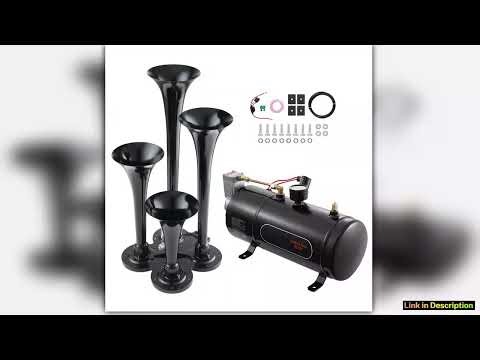 SucceBuy Train Horns Kit 4 Trumpet Air Horn Kit 150dB Train Horns 12V 120psi Air Compressor for Car