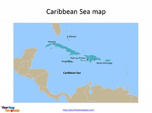 Caribbean Sea Map with 5 Countries - Free PowerPoint Template