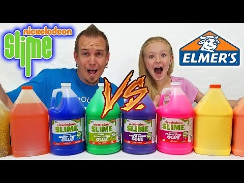 3 Colors of GIANT Glue Slime Challenge! 3 Gallons Nickelodeon Glue vs 3 Gallons Elmer's Glue!!!