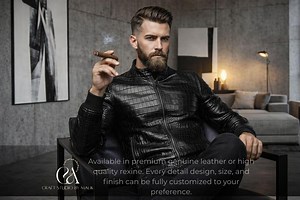 Men’s Crocodile Embossed Leather Jacket Black Biker Style - Etsy