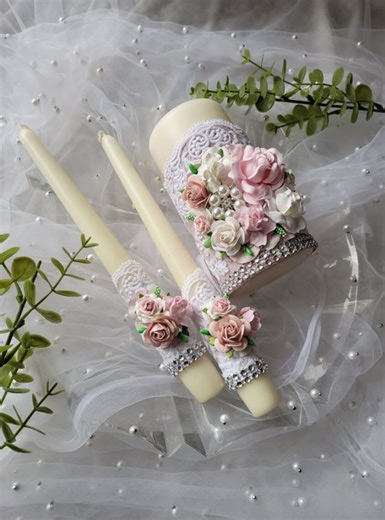 Floral Wedding Unity Candle Set: Lace & Silver Brooch - Etsy