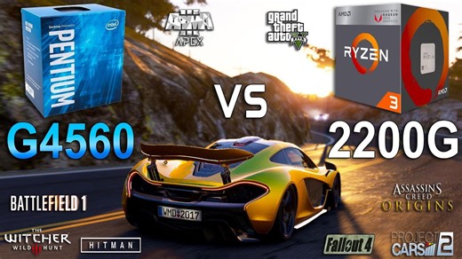 Ryzen 3 2200G vs Pentium G4560 in 8 games (GTX 1060)