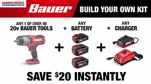 15K views · 160 reactions | Stretch your dollar further when you take advantage of this Bauer Bundle Deal! Purchase ANY Bauer 20V tool, any battery, and charger to save $20 instantly at checkout. Offer valid in-store only. Browse the entire line of 20V Bauer products here: https://hf.tools/bauerbundle | Harbor Freight | Facebook
