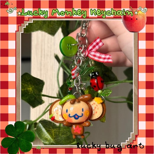 Lucky Monkey Keychain - Apple Core - Polymer Clay - Etsy