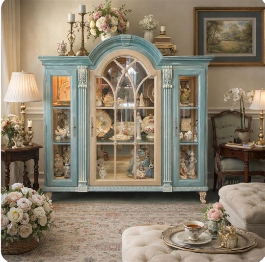 Antique-style French Country China Cabinet | Hand-finished Display Hutch | Cottagecore Curio Cabinet - Etsy
