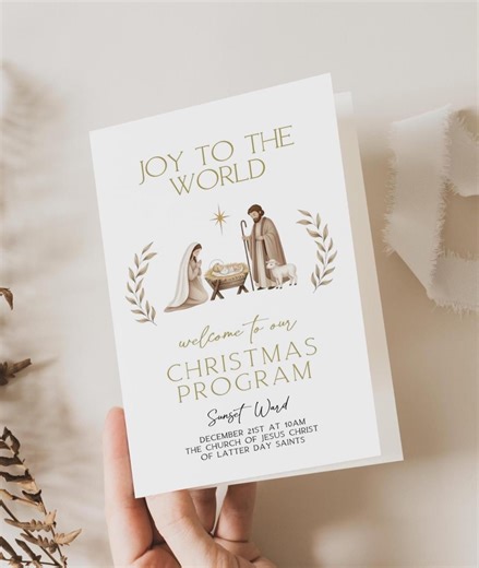 LDS Christmas Sacrament Meeting Program, LDS Christmas Program, Church Christmas Program, Neutral, Joy to the World, Canva Template - Etsy New Zealand