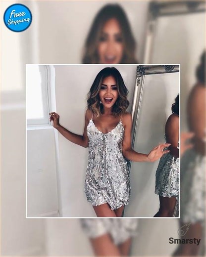 Silver Sequin Deep V Neck Backless Dress Off Shoulder Mini